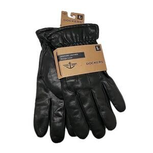 DOCKERS Mens Black Supple Leather Gloves Soft Warm Sherpa Lined Size Large NEW!